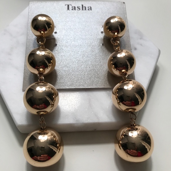Tasha Gold tone 4 ball drop earrings NEW so online - Picture 2 of 4